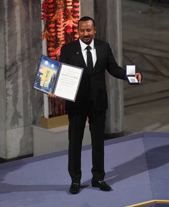 Recipient of the Nobel Peace Prize 2019 Ethiopian Prime Minister Abiy Ahmed Ali attends the Nobel Peace Prize ceremony at City Hall in Oslo on December 10, 2019.  LON20191210105 RUNExHELLESTAD