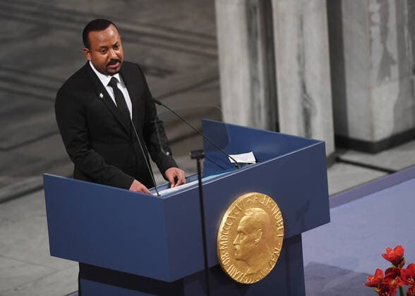 Recipient of the Nobel Peace Prize 2019 Ethiopian Prime Minister Abiy Ahmed Ali attends the Nobel Peace Prize ceremony at City Hall in Oslo on December 10, 2019.  LON20191210101 RUNExHELLESTAD