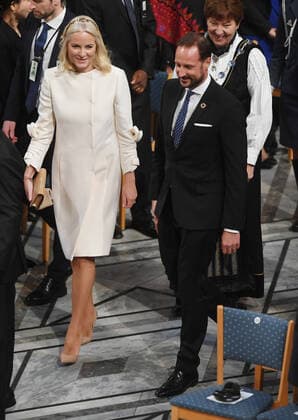 Norwegian Crown Prince Haakon and Crown Princess Mette- Marit attend the Nobel Peace Prize ceremony at City Hall in Oslo on December 10, 2019.  LON20191210124 RUNExHELLESTAD