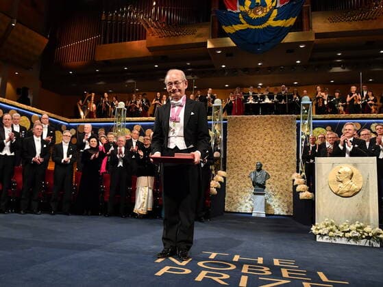 Chemistry laureate Akira Yoshino responds to an applause after receiving the prize from King Carl Gustaf of Sweden, during the Nobel Prize award ceremony at the Stockholm Concert Hall, in Stockholm, Monday, Dec 10, 2019 STOCKHOLM SWEDEN x10030x,  Copyright: xJonasxEkstromer TTx SWEDEN NOBEL