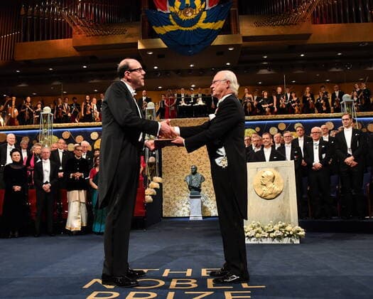 Michael Kremer of the USA, left, receives the Sveriges Riksbank Prize in Economic Sciences in Memory of Alfred Nobel from King Carl Gustaf of Sweden, during the Nobel Prize award ceremony, at the Stockholm Concert Hall, in Stockholm, Monday, Dec 10, 2019 STOCKHOLM SWEDEN x10030x,  Copyright: xJonasxEkstromer TTx SWEDEN NOBEL