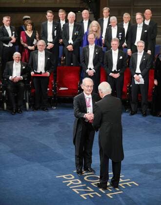 Japanese scientist Yoshino wins Nobel Prize Japanese scientist Akira Yoshino (front L) accepts the Nobel Prize in chemistry from Swedish King Carl XVI Gustaf during a ceremony at Stockholm Concert Hall in the Swedish capital on Dec. 10, 2019. (Pool photo) 