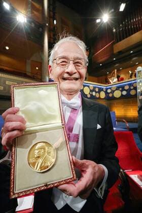 Japanese scientist Yoshino wins Nobel Prize Japanese scientist Akira Yoshino poses with his Nobel medal in chemistry after receiving it in a ceremony in Stockholm on Dec. 10, 2019.(Pool Photo) 