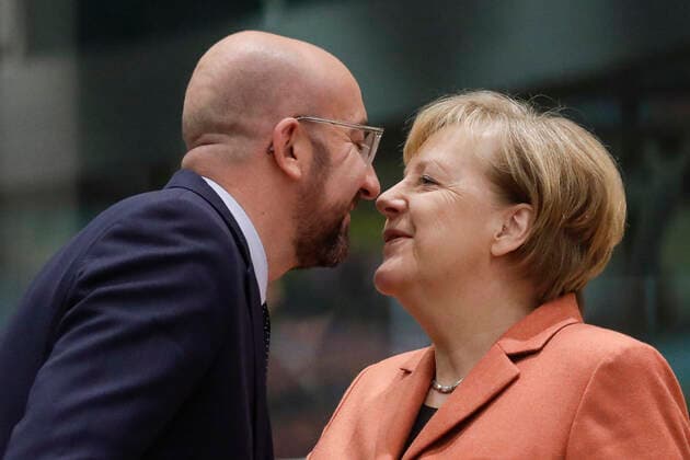 Bilder des Jahres 2019, News 12 Dezember News Bilder des Tages European Council President Charles Michel and Chancellor of Germany Angela Merkel pictured during the first day of the EU summit meeting, Thursday 12 December 2019, at the European Union headquarters in Brussels. This is the first summit since the installation of Belgian EU Council president Michel.  THIERRYxROGE 05724105