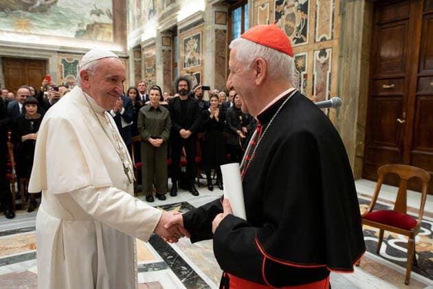 NO FRANCE - NO SWITZERLAND: December 13,2019 : Pope Francis receives in audience the Organizers and artists of the Christmas Concert in the Vatican EDITORIAL USE ONLY. NOT FOR SALE FOR MARKETING OR ADVERTISING CAMPAIGNS.  Copyright: xÂ©VaticanxMedia CPPx xIPAx xCatholicxPressxPhotox