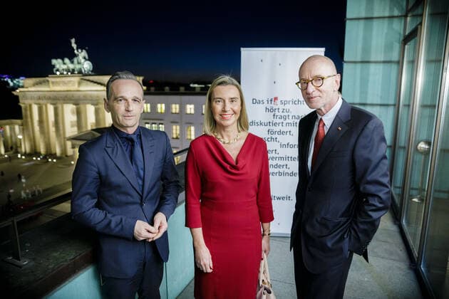 Award of the Theodor Wanner Prize to Federica Mogherini, outgoing High Representative of the European Union for Foreign Affairs and Security Policy and Vice-President of the European Commission in the presence of Federal Foreign Minister Heiko Maas, SPD L and Ulrich Raulff, President of ifa Berlin, 18 12 2019 Berlin Germany Copyright: xThomasxTrutschelx
