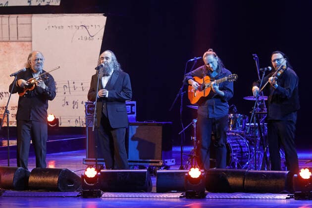 MOSCOW, RUSSIA - DECEMBER 18, 2019: Singer-songwriter and philologist Psoy Korolenko (2nd L), a winner of the Cultural Event of the Year prize, during a ceremony to present the 18th Fiddler on the Roof awards of the Federation of Jewish Communities of Russia at the State Kremlin Palace. First introduced in 2001, the annual Fiddler on the Roof awards celebrate notable contributions into the development of Russia s Jewish community in public activities, arts and culture. Mikhail Japaridze TASS  TS0C7D3E