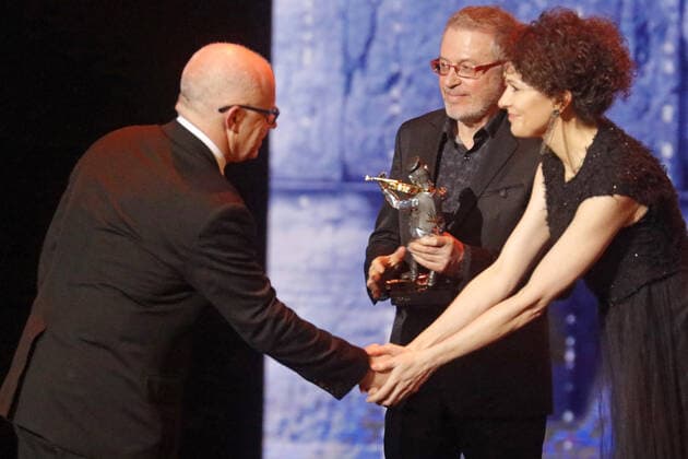 MOSCOW, RUSSIA - DECEMBER 18, 2019: Stanislavski and Nemirovich-Danchenko Moscow Academic Music Theater General Director Anton Getman and Stanislavski and Nemirovich-Danchenko Moscow Academic Music Theater Opera Company Artistic Director Alexander Titel (L-R), the winners of the Theater prize, during a ceremony to present the 18th Fiddler on the Roof awards of the Federation of Jewish Communities of Russia at the State Kremlin Palace. First introduced in 2001, the annual Fiddler on the Roof awards celebrate notable contributions into the development of Russia s Jewish community in public activities, arts and culture. Mikhail Japaridze TASS  TS0C7D4D