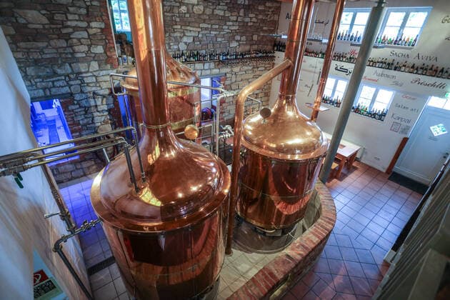DEU, Germany, North Rhine-Westphalia, Nieheim, 27 09 2019 Westphalia Culinarium, complex of four museums, opened in 2006, these are located in six former farm houses The five Westphalian staple foods bread, cheese, ham, beer and schnapps are vividly presented The building was funded by the European Regional Development Fund (ERDF) Westphalian Beer Museum