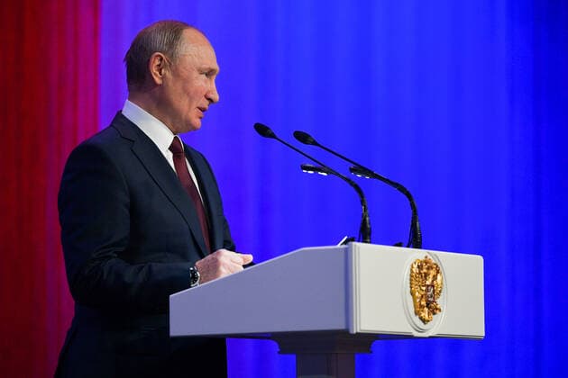 MOSCOW, RUSSIA - DECEMBER 19, 2019: Russia s President Vladimir Putin makes remarks at a concert marking Russian Security Agency Officer Day. Alexei Druzhinin Russian Presidential Press and Information Office TASS  TS0C7F34