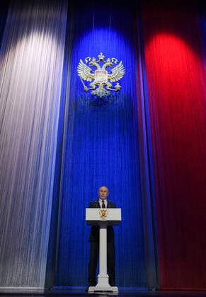 MOSCOW, RUSSIA - DECEMBER 19, 2019: Russia s President Vladimir Putin makes remarks at a concert marking Russian Security Agency Officer Day. Alexei Druzhinin Russian Presidential Press and Information Office TASS  TS0C7F35