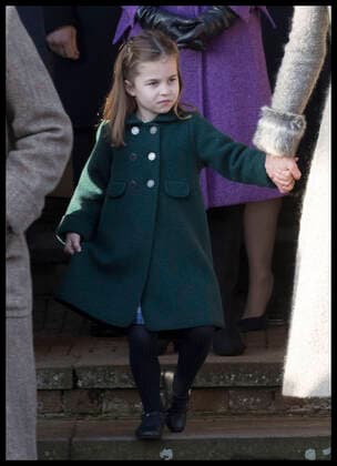 . 25 12 2019. Sandringham, United Kingdom. Princess Charlotte attempts a curtsey to The Queen as she leaves the Christmas Day church service at Sandringham in Norfolk, United Kingdom.  xStephenxLockx xi-Imagesx IIM-20597-0038