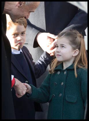 . 25 12 2019. Sandringham, United Kingdom. Princess Charlotte and Prince George leaving the Christmas Day church service at Sandringham in Norfolk, United Kingdom.  xStephenxLockx xi-Imagesx IIM-20597-0046