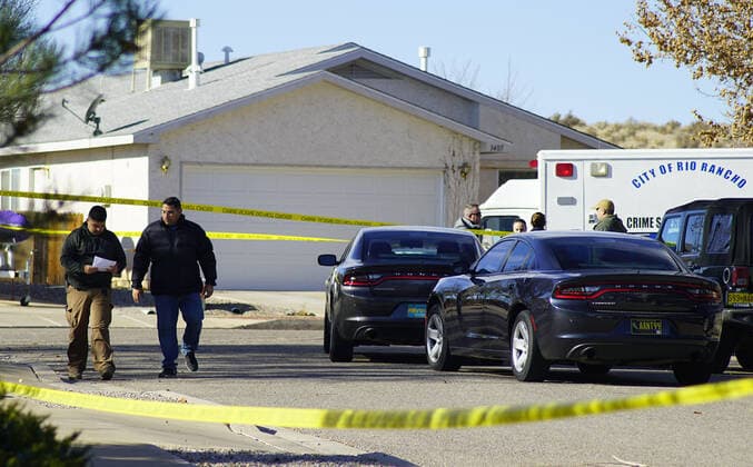 December 26, 2019, Albuquerque, NEW MEXICO, USA: 122619 .Rio Rancho Police Officers canvas the neighborhood while investigating after 4 people were found shot on Christmas Day at a home located in Northern Meadows .Photographed on Thursday December 26, 2019. JOURNAL Albuquerque USA - ZUMAab1_ 20191226_zaf_ab1_004 Copyright: xAdolphexPierre-Louisx