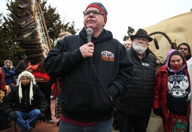 December 26, 2019, Mankato, Minnesota, US: Minnesota Gov. Tim Walz meets Dakota Indians in Mankato, MN, site of the largest mass execution in US history 157 years from today, offering his Ã¢â‚¬oedeepest apologiesÃ¢â‚¬Â for what happened there on Dec. 26, 1862. The meeting marked the end of the DakotaÃ¢â‚¬â ¢s annual 325-mile, 18-day horseback ride to remember the hanging of 39 Dakotas who rose up against the US government after the US betrayed their treaties, failed to send promised rations, and white settlers refused to sell the starving Indians food. Mankato US - ZUMAl113 20191226_zap_l113_001 Copyright: xMiguelxJuarezxLugox