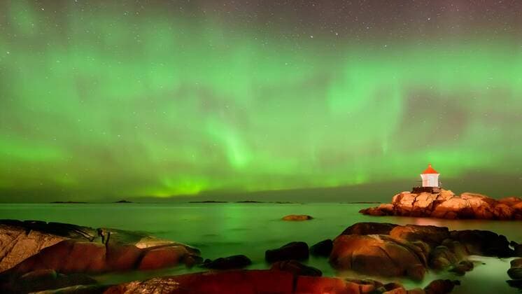 northern lights Aurora borealis over lighthouse, aurora borealis, Eggum, Vestvagoy, Lofoten, Norway, Europe Copyright: imageBROKER/ReinholdxSchrank ibxyuc05090468.jpg
