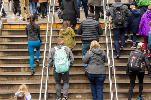 Crowds in New York Crowds leave the subway at Columbus Circle New York on Sunday, December 29, 2019. (  RichardxB.xLevine