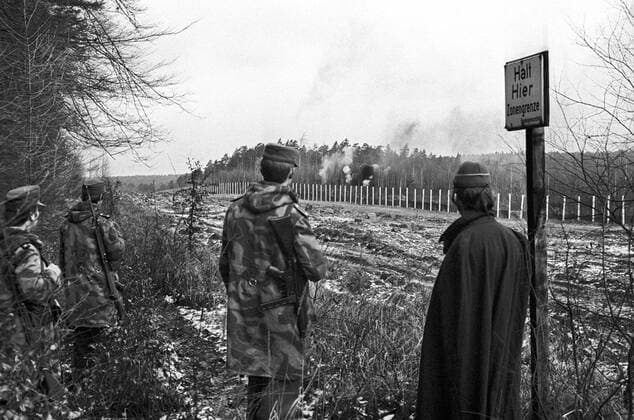 GDR border guards blow up mines at the death fence in Lappwald near Helmstedt on 08 02 1974