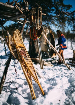 Schweden, Lappland, Traditionelle Schneeschuhe vom Volk der Sami *** Sweden, Lapland, Traditional snowshoes of the Sami people