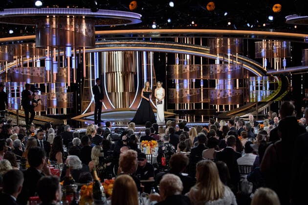 Reese Witherspoon and Jennifer Aniston present the award for Best Performance by an Actor in a Television Series - Musical or Comedy at the 77th Annual Golden Globe Awards at the Beverly Hilton in Beverly Hills, CA on Sunday, January 5, 2020.  Copyright: xHFPAxPhotographerx 33938-152PLX