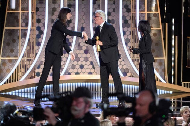 Golden Globe Ambassador, Dylan Brosnan, and presenters Ted Danson and Kerry Washington onstage at the 77th Annual Golden Globe Awards at the Beverly Hilton in Beverly Hills, CA on Sunday, January 5, 2020.  Copyright: xHFPAxPhotographerx 33938-222PLX