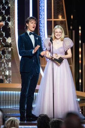 Ansel Elgort and Dakota Fanning present the award for Best Original Song - Motion Picture at the 77th Annual Golden Globe Awards at the Beverly Hilton in Beverly Hills, CA on Sunday, January 5, 2020.  Copyright: xHFPAxPhotographerx 33938-281PLX