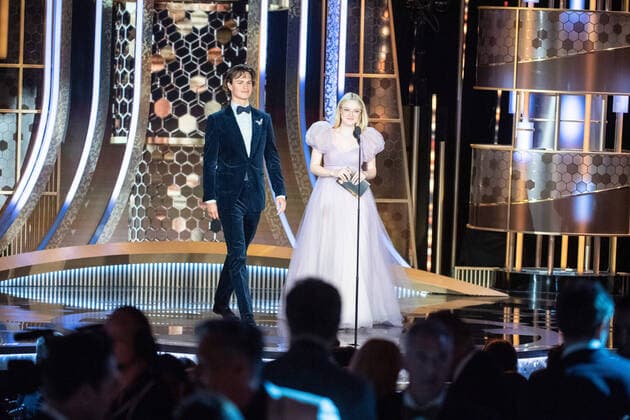 Ansel Elgort and Dakota Fanning present the award for Best Original Song - Motion Picture at the 77th Annual Golden Globe Awards at the Beverly Hilton in Beverly Hills, CA on Sunday, January 5, 2020.  Copyright: xHFPAxPhotographerx 33938-285PLX