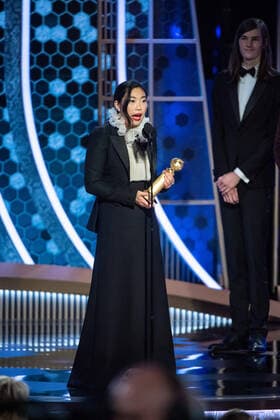 Awkwafina accepts the Golden Globe Award for Best Performance by an Actress in a Motion Picture - Musical or Comedy for her role in The Farewell at the 77th Annual Golden Globe Awards at the Beverly Hilton in Beverly Hills, CA on Sunday, January 5, 2020.  Copyright: xHFPAxPhotographerx 33938-354PLX