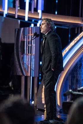 Joaquin Phoenix accepts the Golden Globe Award for Best Performance by an Actor in a Motion Picture - Drama for his role in Joker at the 77th Annual Golden Globe Awards at the Beverly Hilton in Beverly Hills, CA on Sunday, January 5, 2020.  Copyright: xHFPAxPhotographerx 33938-363PLX