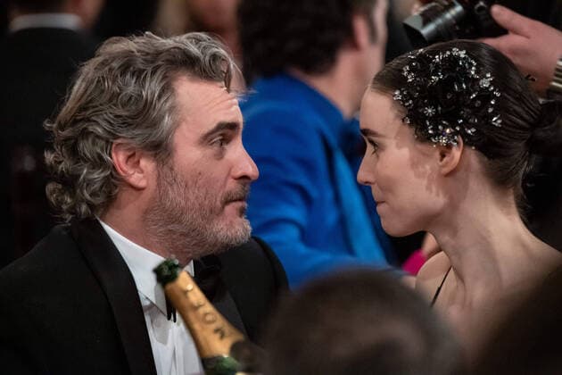Rooney Mara and Joaquin Phoenix, winner of the Golden Globe Award for Best Performance by an Actor in a Motion Picture - Drama for his role in Joker at the 77th Annual Golden Globe Awards at the Beverly Hilton in Beverly Hills, CA on Sunday, January 5, 2020.  Copyright: xHFPAxPhotographerx 33938-365PLX