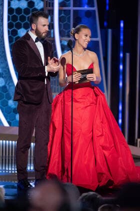 Chris Evans and Scarlett Johansson present the award for Best Performance by an Actress in a Motion Picture - Musical or Comedy at the 77th Annual Golden Globe Awards at the Beverly Hilton in Beverly Hills, CA on Sunday, January 5, 2020.  Copyright: xHFPAxPhotographerx 33938-378PLX