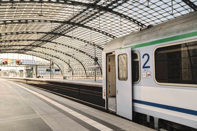 Train waiting at platform at central station, Berlin, Germany  AHSF01583