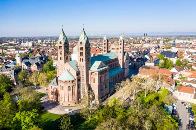 Germany, Speyer, Aerial view of Speyer Cathedral  RUNF03373
