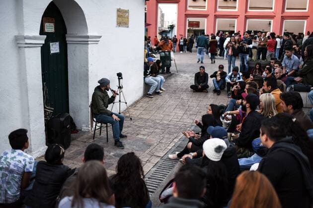 Storytellers perform at El Chorro de Quevedo in Candelaria, Bogota, Colombia  NanoxCalvo 1020_11_NN-BOGOTA-66