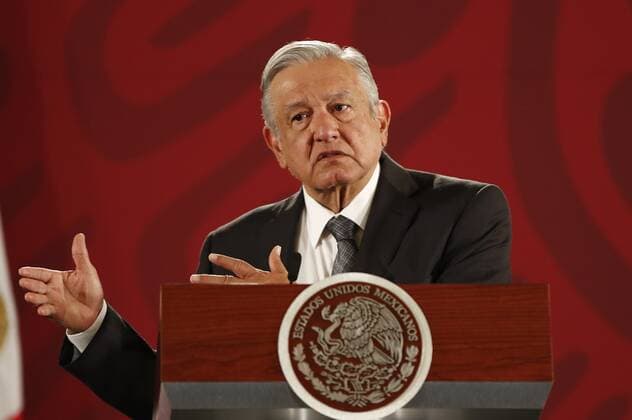 The President of Mexico Andres Manuel Lopez Obrador speaks during his morning press conference in the National Palace of Mexico City, Mexico, 07 January 2020. After one year of the implementation of the strategy to combat fuel theft, a 91% reduction in this crime has been achieved, the Government of Mexico reported Tuesday. This reduction has represented a saving of 56,000 million pesos (2,964 million dollars). Government of Mexico presumes 91% reduction in gas theft !ACHTUNG: NUR REDAKTIONELLE NUTZUNG!  Copyright: xJoséxMéndezx MEX2607 20200107-637140118861312396