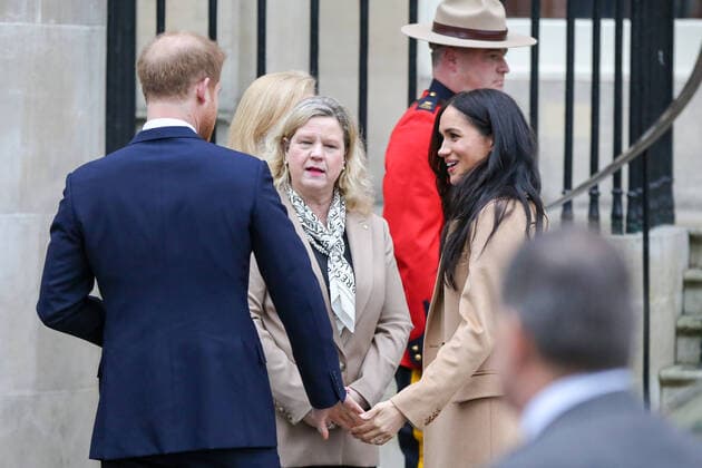 January 7, 2020, London, United Kingdom: Prince Harry, Duke of Sussex and Meghan, Duchess of Sussex greeted outside Canada House in London by Canada s High Commissioner for Canada in the UK, Janice Charette London United Kingdom - ZUMAs197 20200107_zaa_s197_206 Copyright: xStevexTaylorx