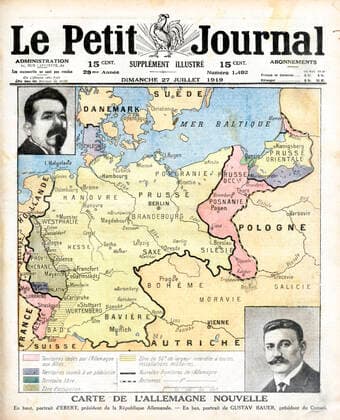 GERMANY years 10 Map of the new Germany, with portraits of Erbert and Gustav Bauer One of the Petit Journal of July 27, 1919 Anonymous illustration Credit Collection KHARBINE TAPABOR  KH182507