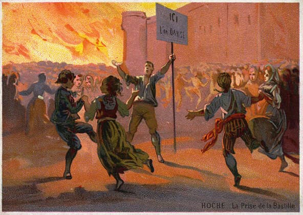 FRENCH REVOLUTION The storming of the Bastille A man carries a panel on which is written here Chromo is danced around 1900 Anonymous illustration Credit Collection IM KHARBINE TAPABOR  KH203484