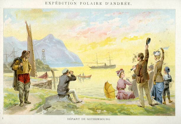 EXPEDITION POLAR EXPEDITION Leaving Gotembourg People say goodbye to a boat Anonymous illustration for a series of chromo Expedition polar Andee around 1900 Credit Collection IM KHARBINE TAPABOR  KH211454
