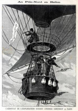 NORTH POLE At the North Pole in a balloon The aerostat of the explorer ANDHREE 1854 1897 built in Paris Anonymous illustration for Le Petit Parisien Illustrated literary supplement of March 29, 1896 Credit Collection Kharbine Tapabor  KH229944