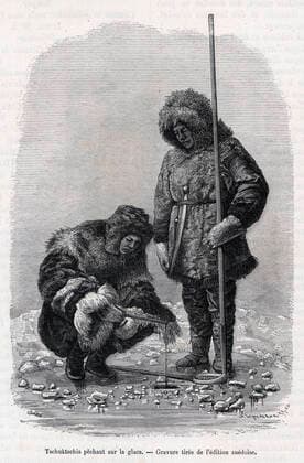 POLE NORD Tschutschis pechant sur la glace. Illustration pour Voyage de la Vega autour de l Asie et de l Europe par Adolf Erik NORDENSKIOLD (1832-1901) repris dans Le Tour du Monde de 1882. Credit : Collection Kharbine-Tapabor *** NORTH POLE Tschutschis fishing on ice Illustration for Voyage de la Vega around Asia and Europe by Adolf Erik NORDENSKIOLD 1832 1901 included in Le Tour du Monde de 1882 Credit Collection Kharbine Tapabor  KH254131