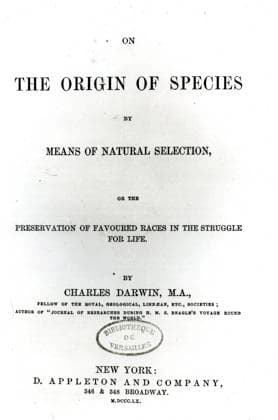 DARWIN Oeuvre On the origin of species by means of natural selection Title page of the work of DARWIN 1809 1892 De l origine des espèces , americaine edition of 1860 1st edition 1859 19th, XIXeme s Credit Jean Vigne KHARBINE TAPABOR  KH255637