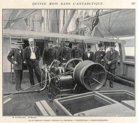 EXPEDITION OF GERLACHE Dr Fridtjof NANSEN 1861 1930 visiting the Belgica in Sandefjord Illustration of MIGNON for Fifteen Months in Antarctica by Adrien de GERLACHE 1866 1934 included in Le Tour du Monde de 1901 Credit Collection Kharbine Tapabor  KH257111