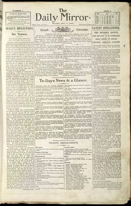 DAILY MIRROR Une du Daily Mirror du 2 novembre 1903. Quotidien britannique. Credit : Collection British Library KHARBINE-TAPABOR. *** DAILY MIRROR Front page of the Daily Mirror of November 2, 1903 British Daily Credit Collection British Library KHARBINE TAPABOR  KH411818