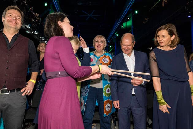 Claudia Roth Robert Habeck Katrin Göring Eckard Olaf Scholz Annalena Baerbock Europe, Germany, Berlin, 10 01 2020 The Greens celebrate their 40th birthday Founded by the ecological opposition to the governing party in Karlsruhe on 13 January 1980 and merged with the Eastern Party Bündnis 90 in 1993 With the Greens, ecology and sustainability became established in politics