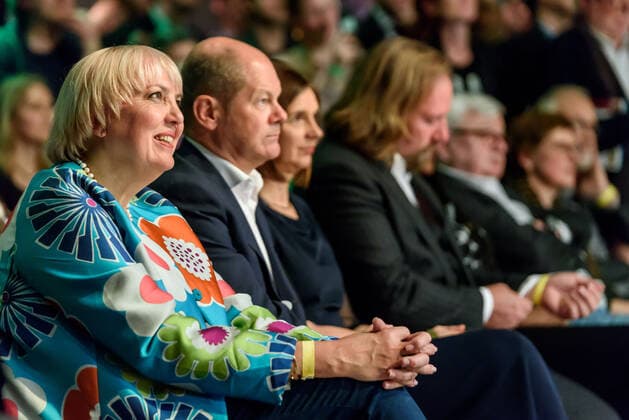 Claudia Roth, Olaf Scholz, Katrin Göring Eckardt and Anton Hofreiter at the anniversary celebration 30 40 years of Bündnis 90 The Greens at the Motorwerk Berlin The Green Party was founded in Karlsru