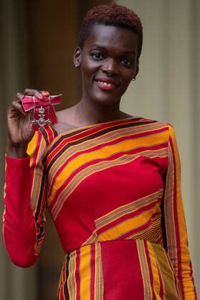 . 14 01 2020. London, United Kingdom. Sheila Atim with her MBE after an Investiture at Buckingham Palace in London.  xPoolx xi-Imagesx IIM-20633-0027