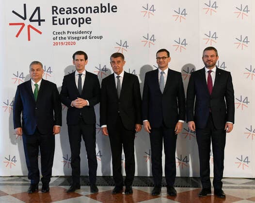 Bilder des Jahres 2020, News 01 Januar News Themen der Woche KW03 News Bilder des Tages L-R Hungarian Prime Minister Viktor Orban, Austrian Chancellor Sebastian Kurz, Czech PM Andrej Babis, Polish PM Mateusz Morawiecki and Slovak PM Peter Pellegrini attend meeting of PMs of Visegrad Four countries (Czech Republic, Hungary, Poland and Slovakia) with Austrian Chancellor, on January 16, 2020, in Prague, Czech Republic. (CTKxPhoto MichalxKrumphanzl) CTKPhotoP202001160346601 _DSC8795