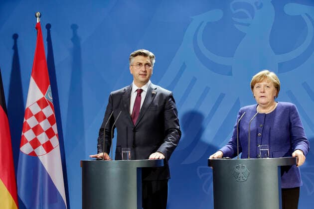 Angela Merkel Andrej PlenkoviÄ‡ 2020 01 16, Berlin, Germany Joint press conference of Chancellor Angela Merkel CDU and the Croatian Prime Minister, Andrej PlenkoviÄ‡, in the Chancellery