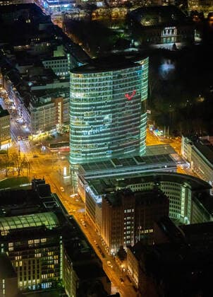 Aerial photograph, Graf Adolf Platz high-rise building, Ernst Young GmbH Wirtschaftsprüfungsgesellschaft, Düsseldorf, Düsseldorf, Rhineland, North Rhine-Westphalia, Germany ATTENTIONxMINDESTHONORARx60xEURO